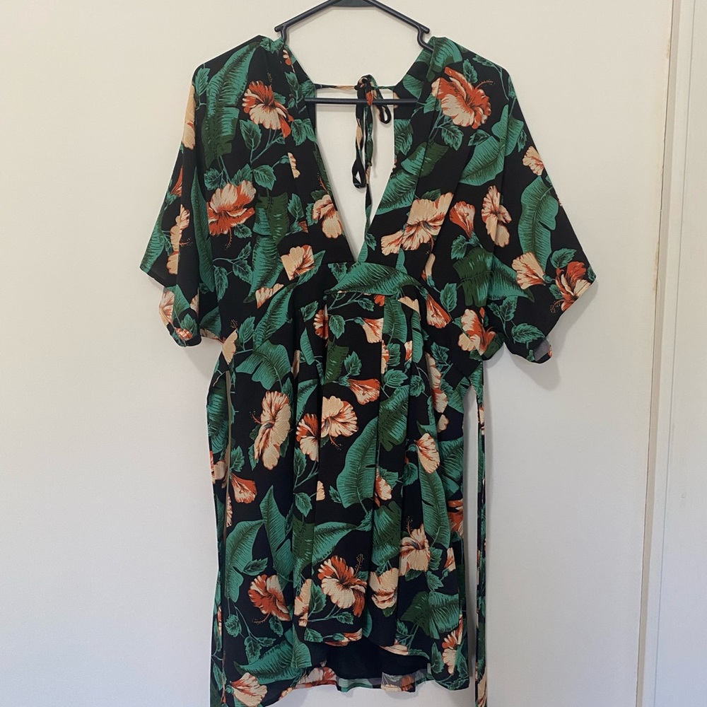 Floral Green and Orange Dress